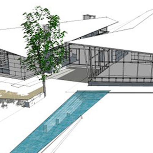 The pool as extension of building axis connecting building and pond